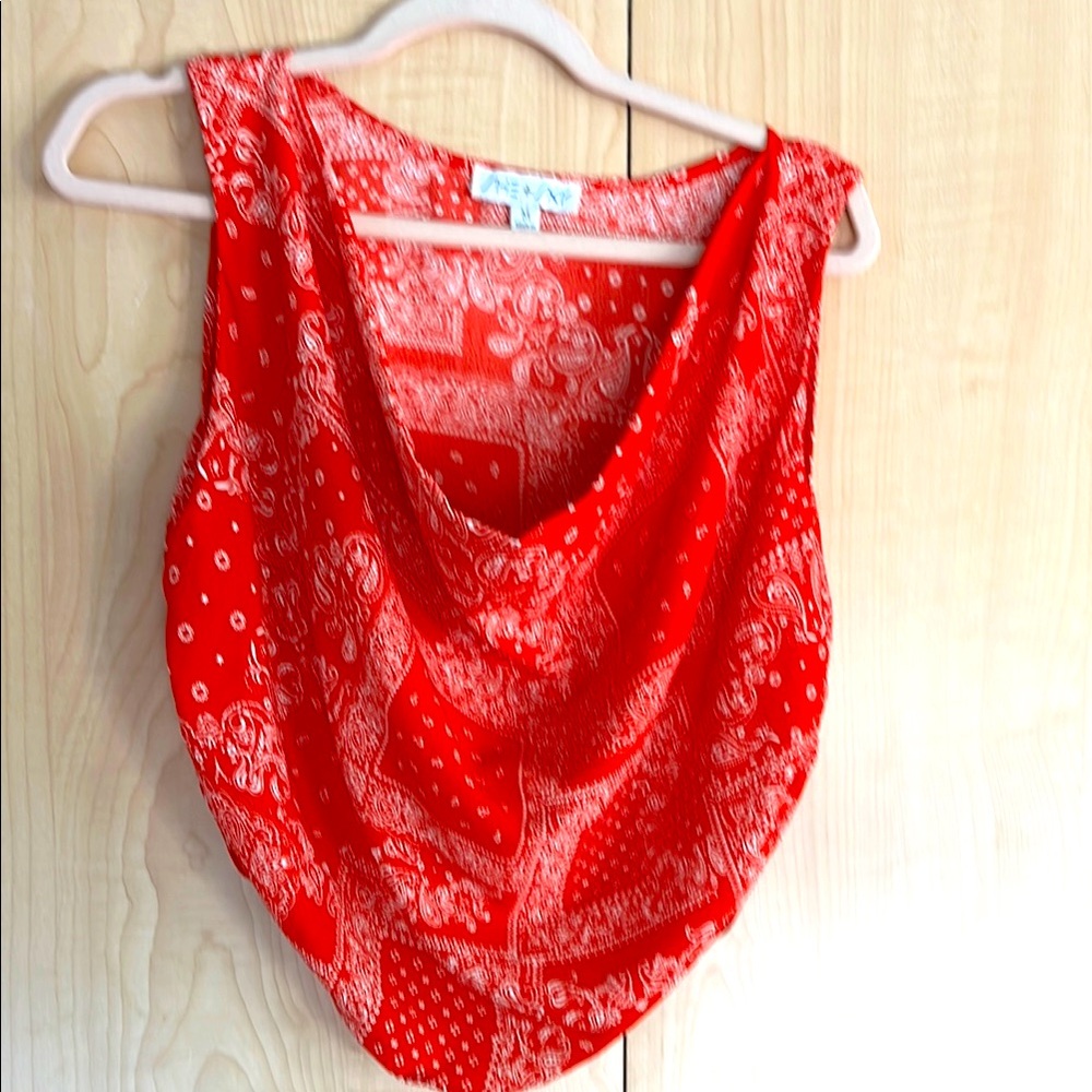 She + Sky Red Paisley Sleeveless Top cowl